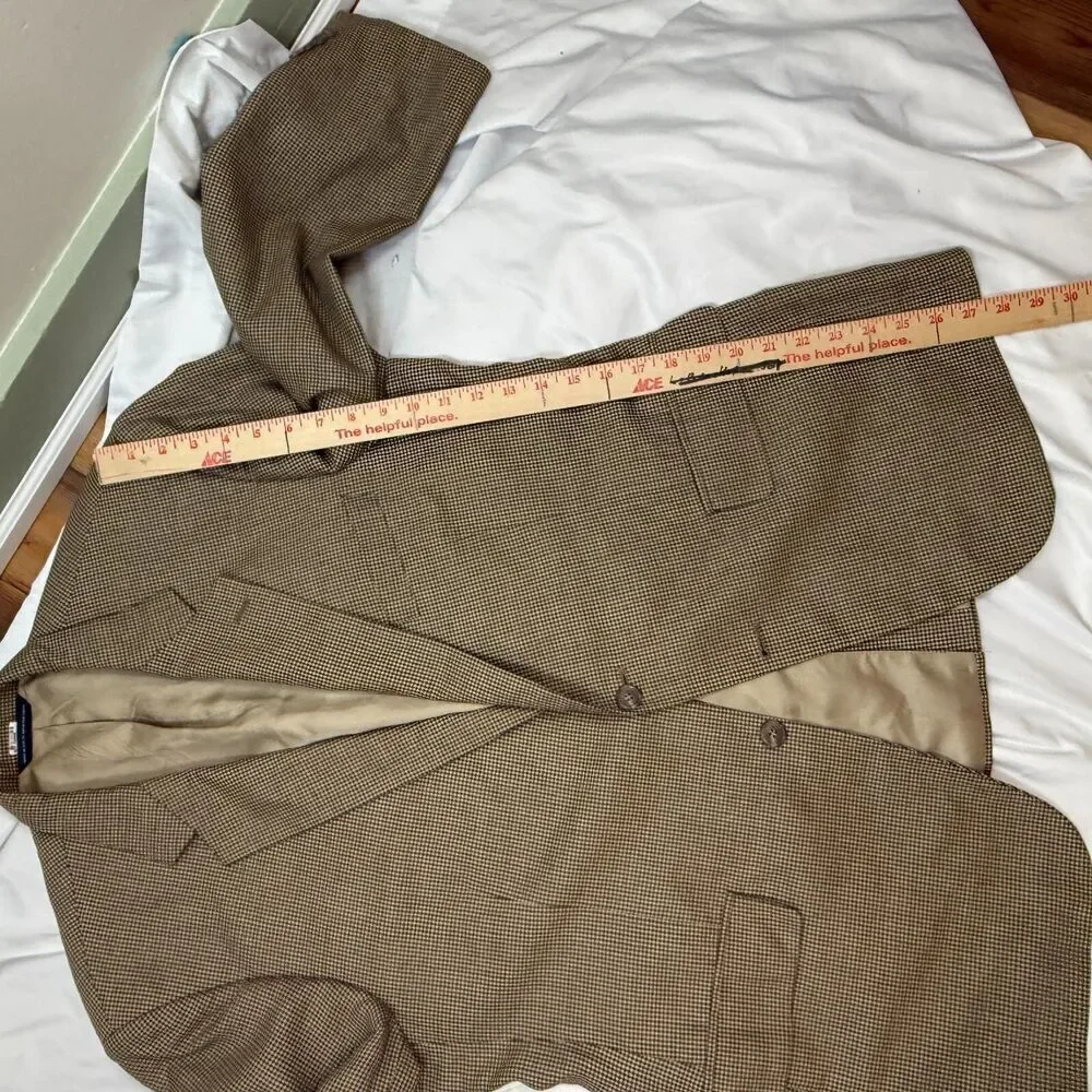 Brooks Brothers Blazer Suit Jacket Men 42 SHORT Brown Plaid Silk Wool Office